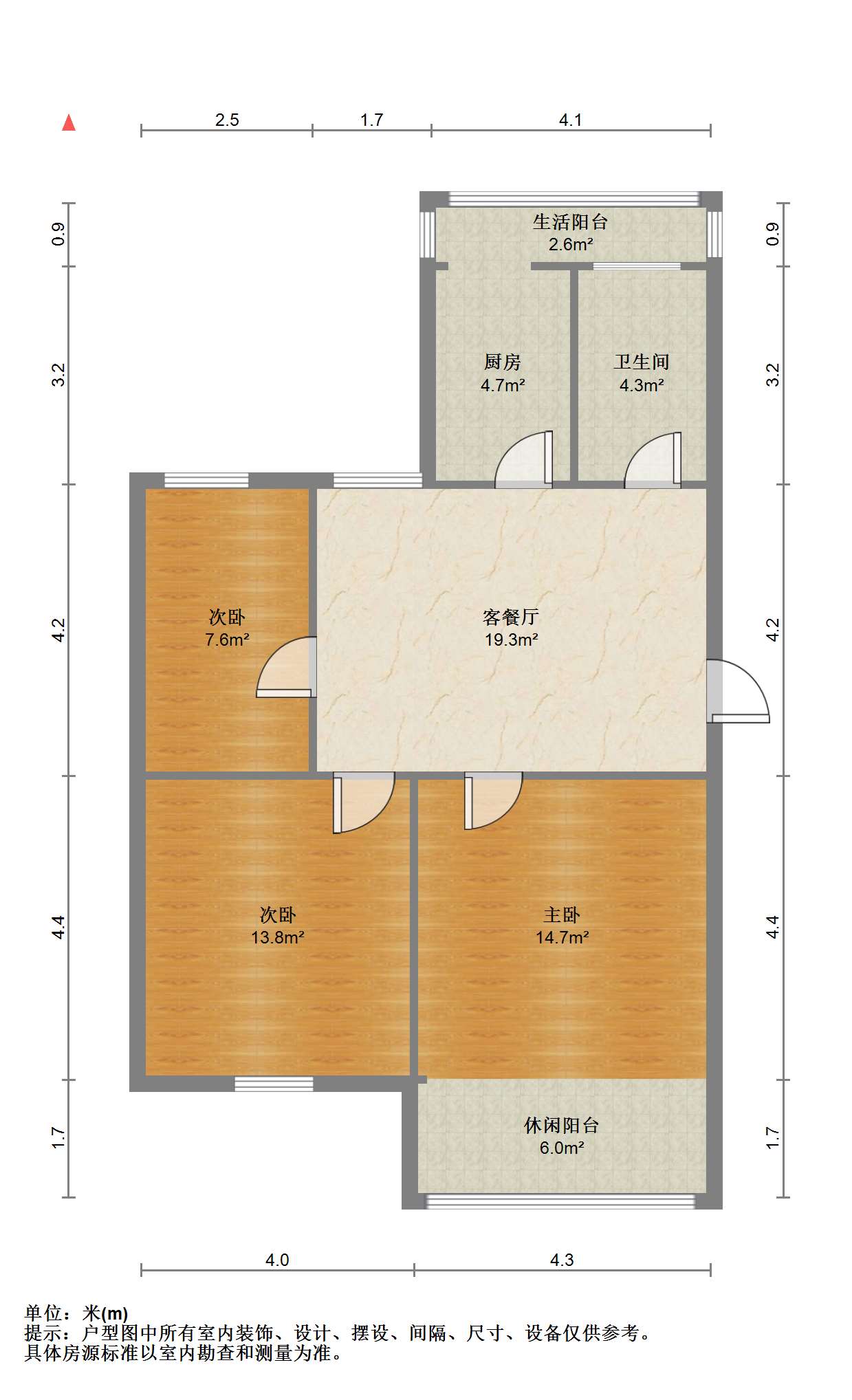 濠西园 3室1厅1卫 88.3m&sup2;