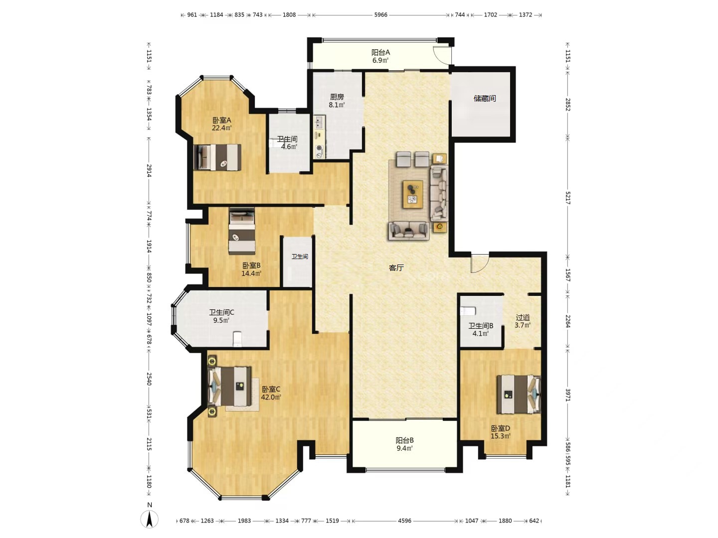 中南世纪花城三期 4室2厅4卫 275.37m&sup2;