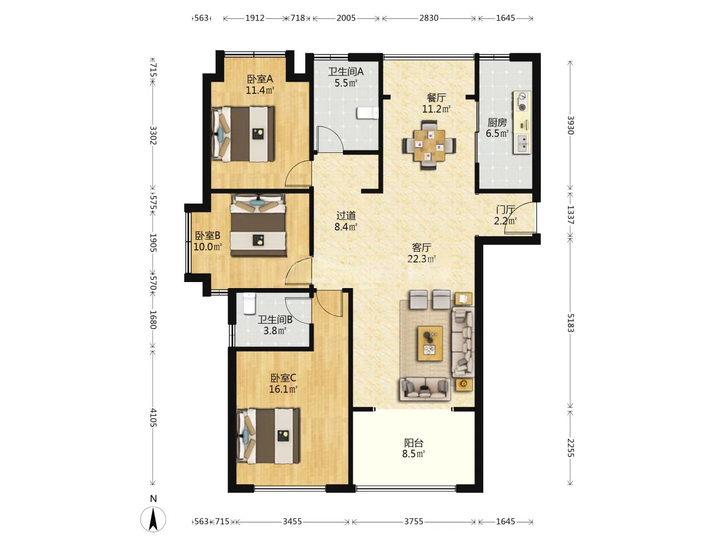 桂花小镇 3室2厅2卫 137.61m²