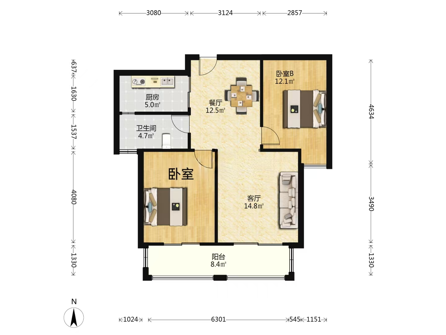 桂花小镇 2室2厅1卫 91.12m&sup2;