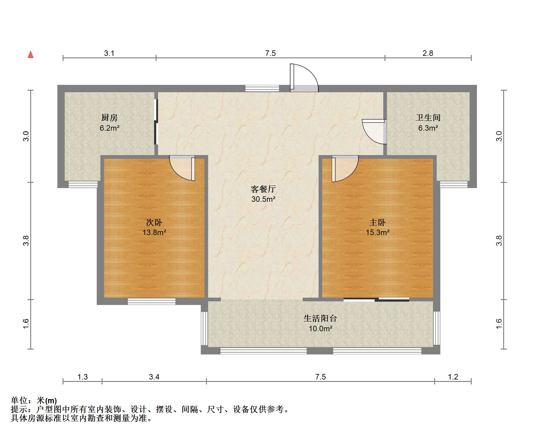 和盛林荫水岸 2室2厅1卫 100m&sup2;