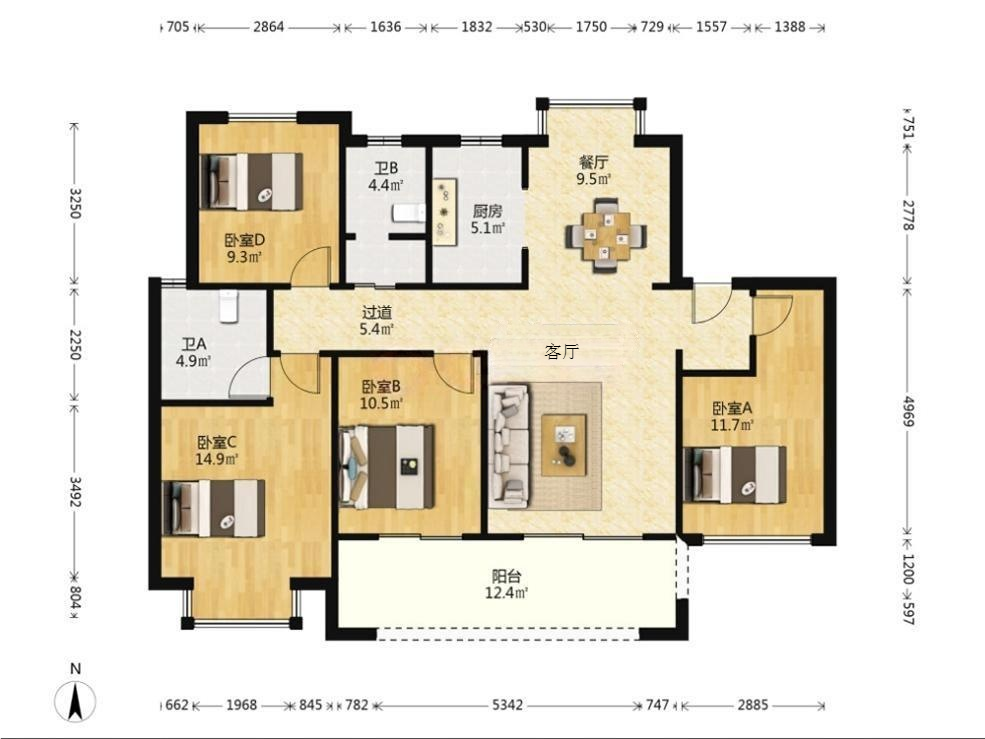 林肯公园 4室2厅2卫 123m&sup2;