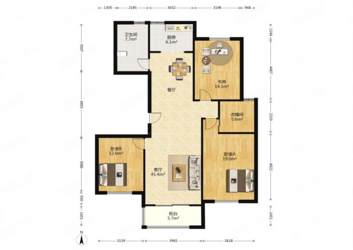 城市嘉苑 3室2厅1卫 141m&sup2;