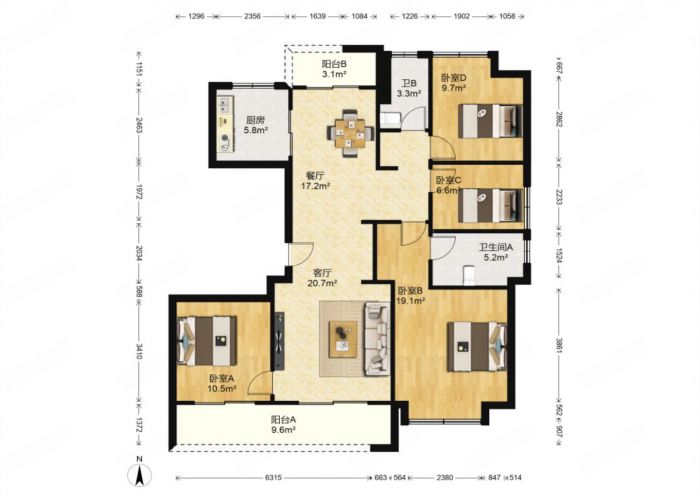 兰园 3室2厅2卫 143.00m&sup2;