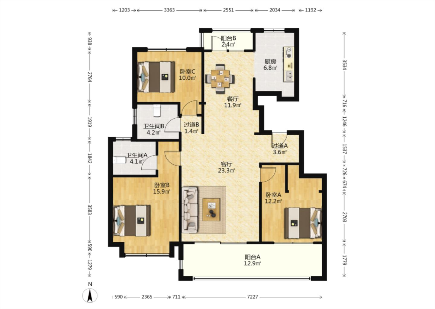 万濠山庄 3室2厅2卫 128m&sup2;