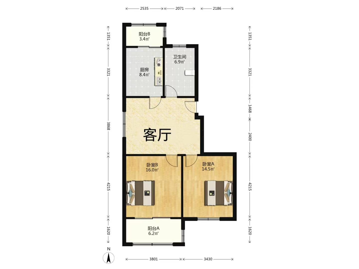 景和花苑 2室2厅1卫 98m²