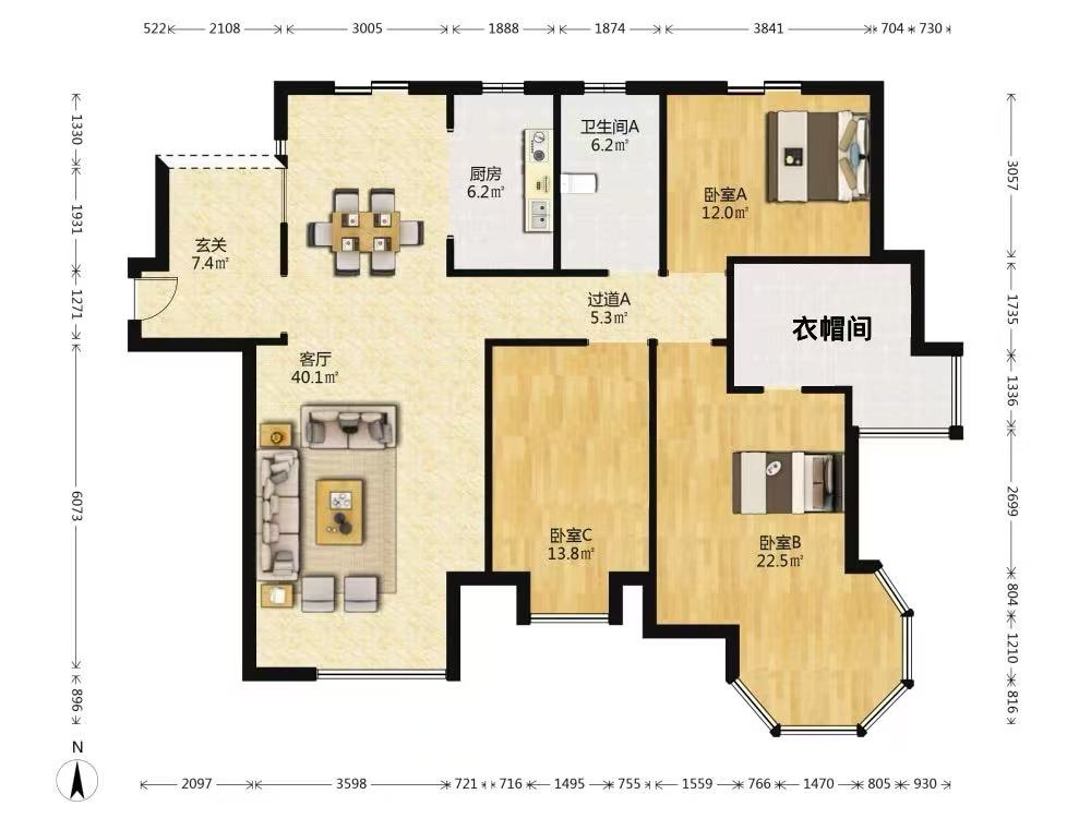 中南世纪花城一期 3室2厅1卫 154.93m&sup2;