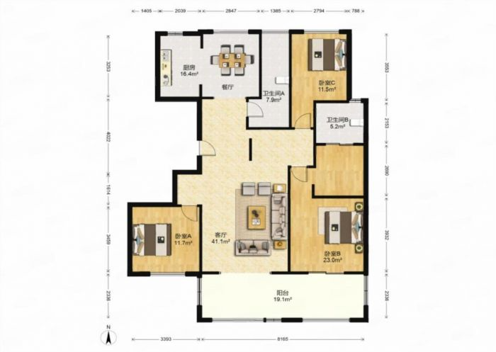 翰林府 3室2厅2卫 163.93m&sup2;