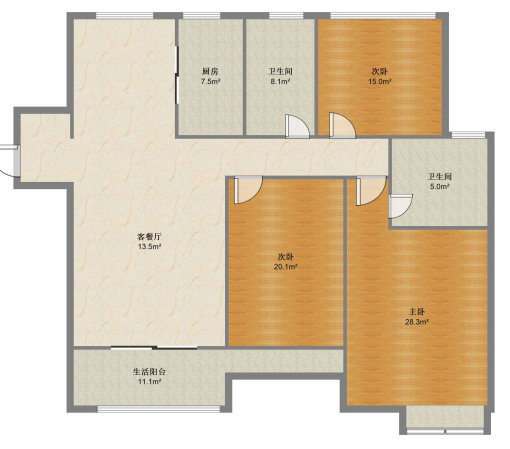 万科公园里一期 3室2厅1卫 125m&sup2;