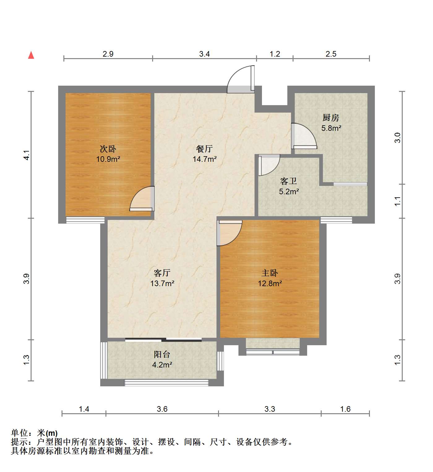 优山美地花园北区 2室2厅1卫 92m&sup2;