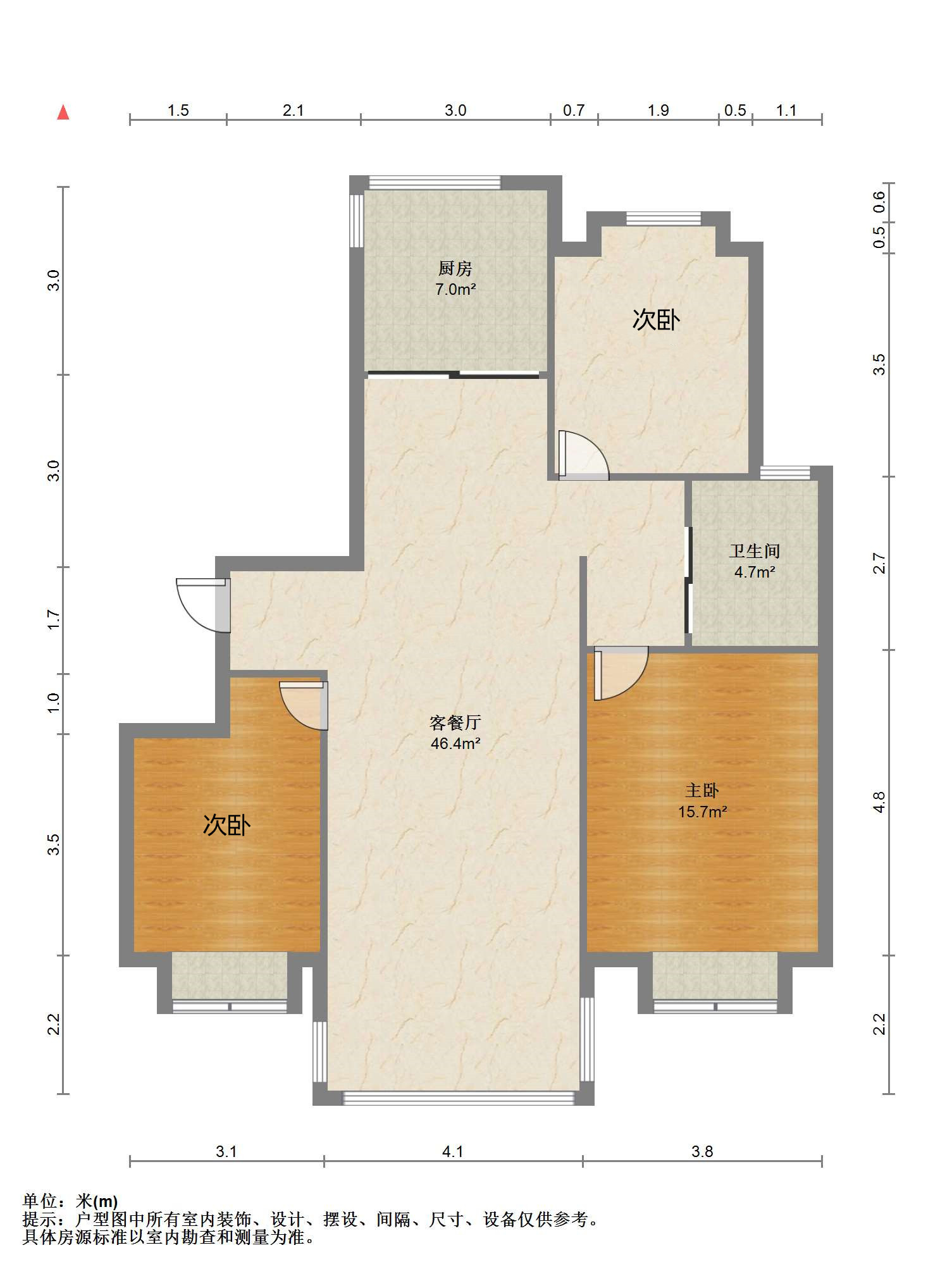 苏建学府雅居 3室2厅1卫 116m&sup2;
