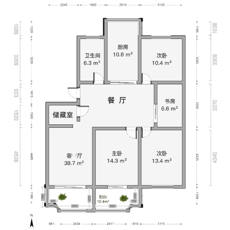 阳光花园 3室2厅1卫 128m&sup2;