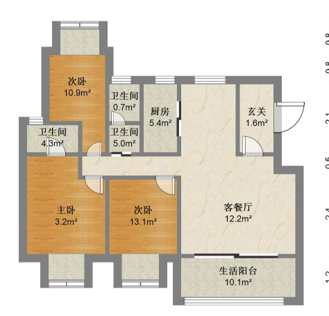 静海府 3室2厅2卫 128.51m²