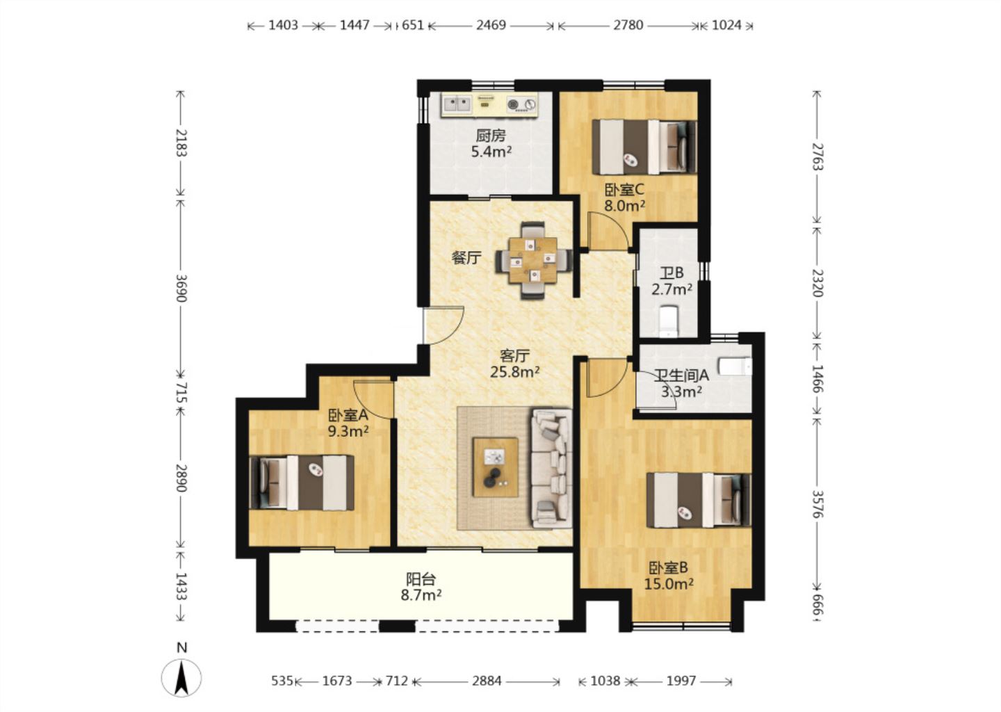 圆融玺悦 3室2厅2卫 110m&sup2;