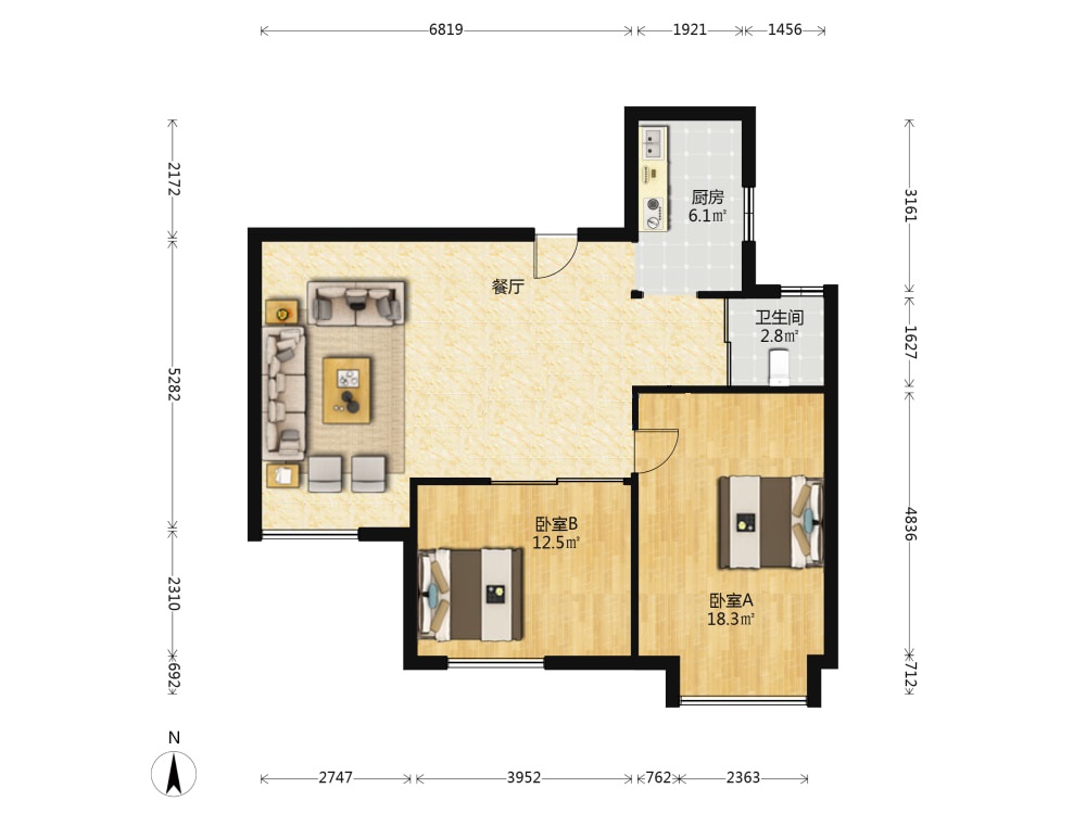 中南世纪花城一期 2室2厅1卫 97m²
