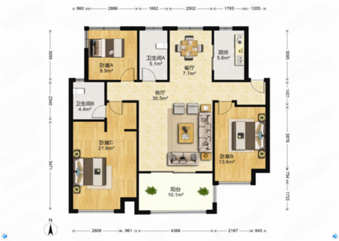 万科城市之光 3室2厅2卫 120m&sup2;