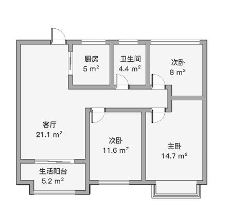 云樾东方 3室2厅1卫 95m&sup2;