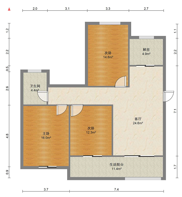 金色城邦 3室2厅1卫 112.00m&sup2;