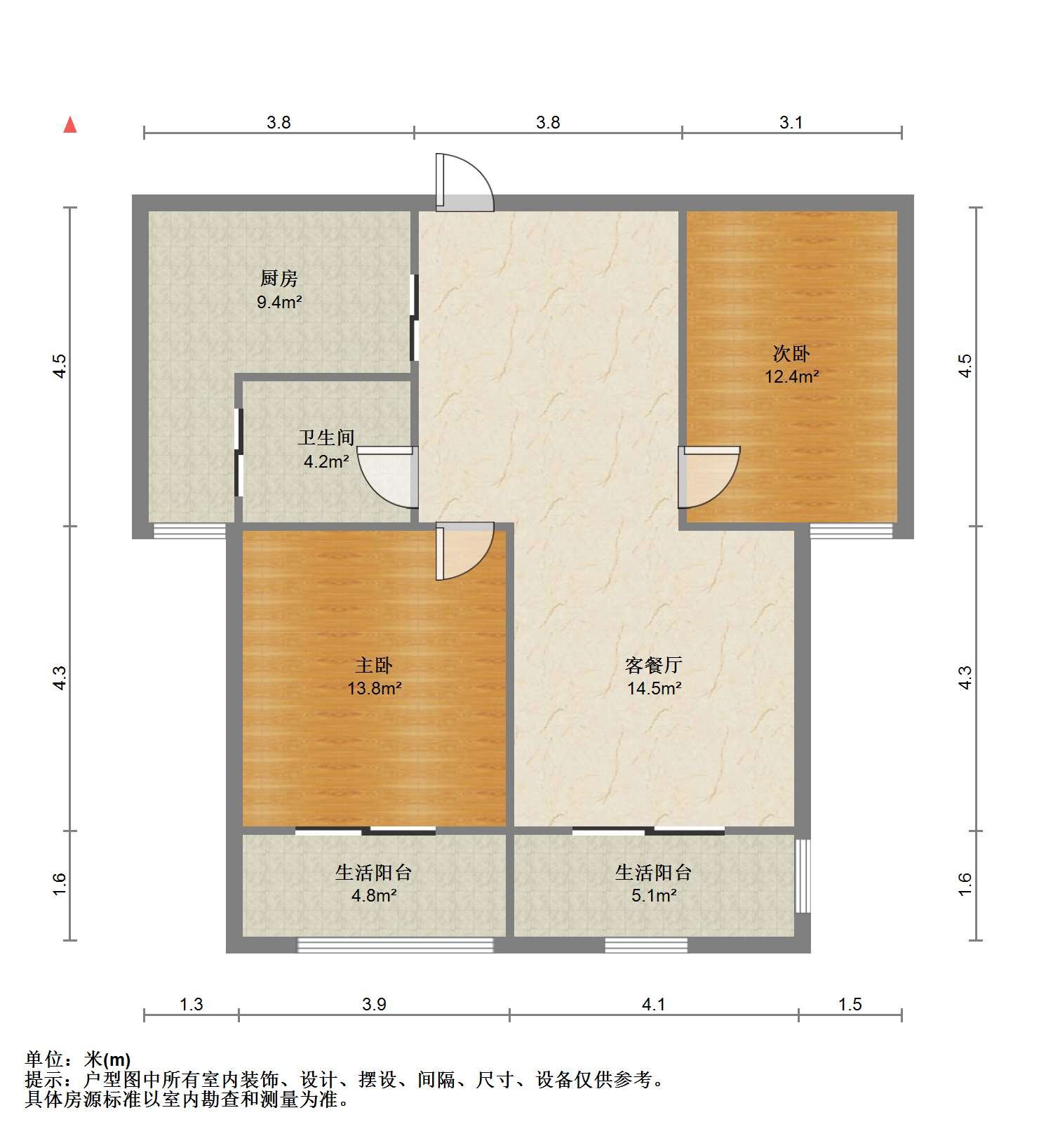 江海皇都私家花园 2室2厅1卫 98.00m&sup2;