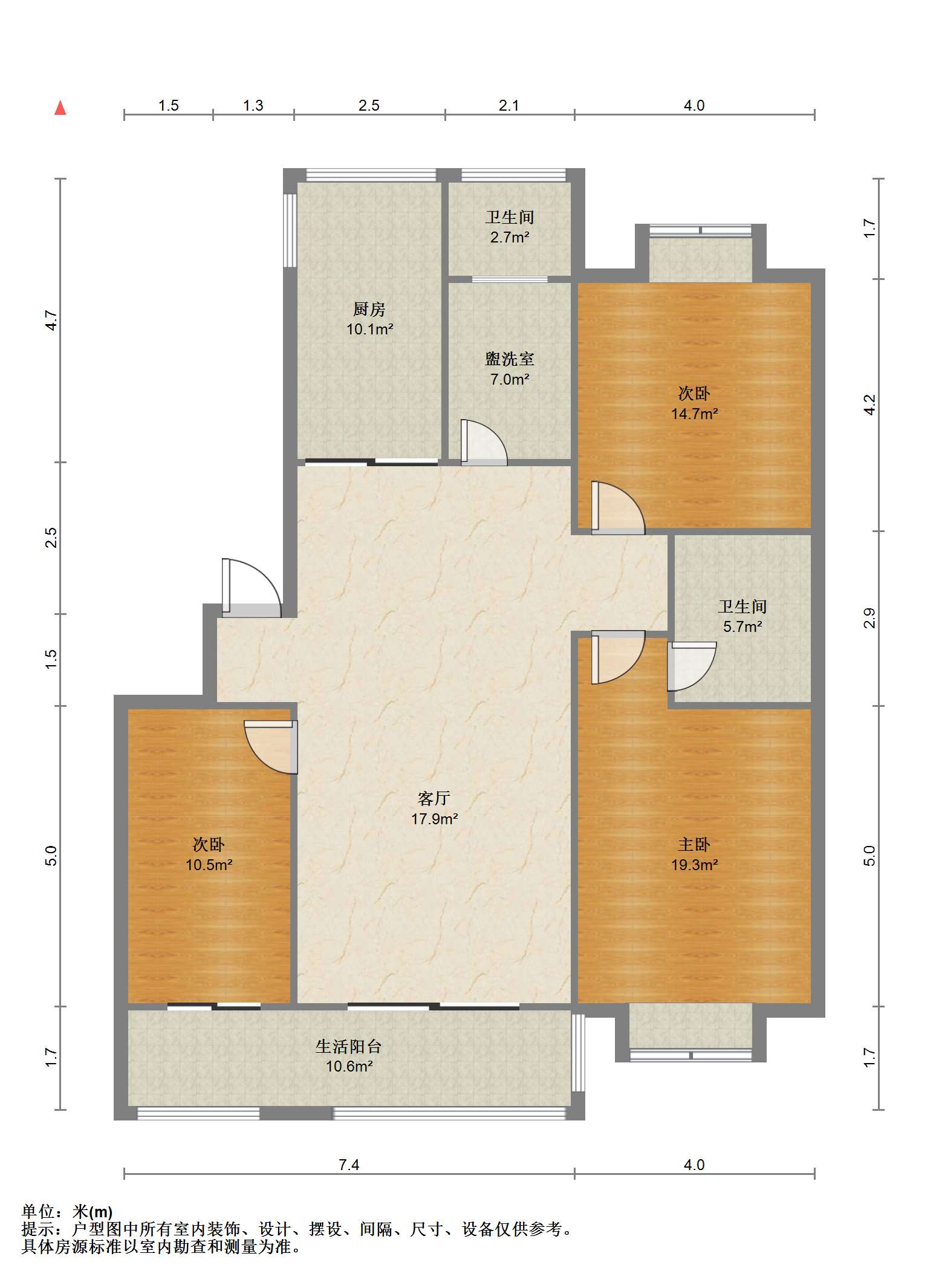 苏建花园城 3室2厅2卫 122.24m&sup2;