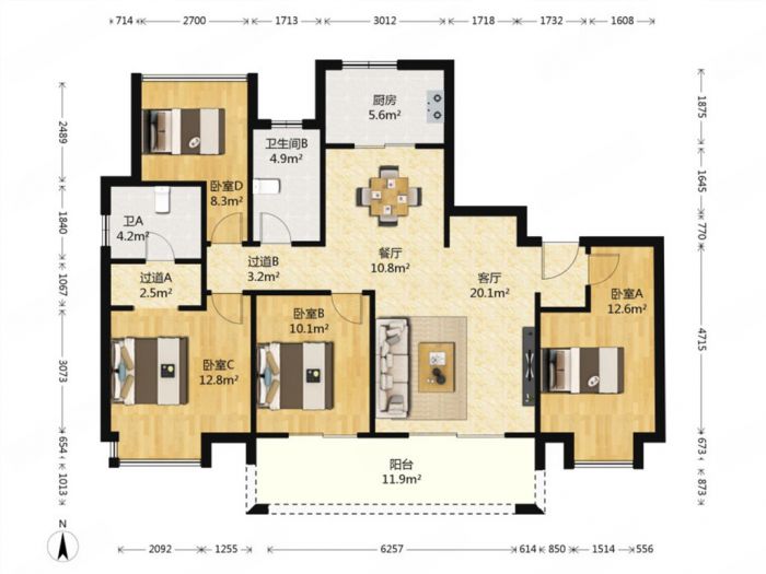 雍华府 3室2厅2卫 135.00m&sup2;