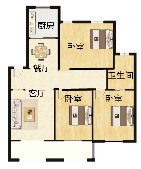 学士府 3室2厅1卫 133m&sup2;