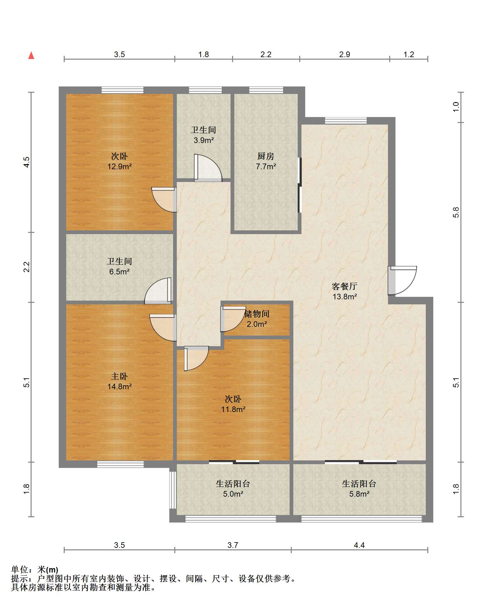 文峰北苑北区 3室2厅1卫 130m&sup2;