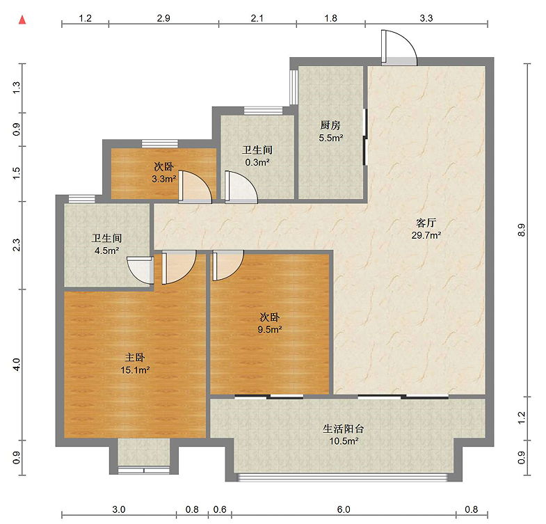 佳源都市 3室2厅2卫 107.65m&sup2;