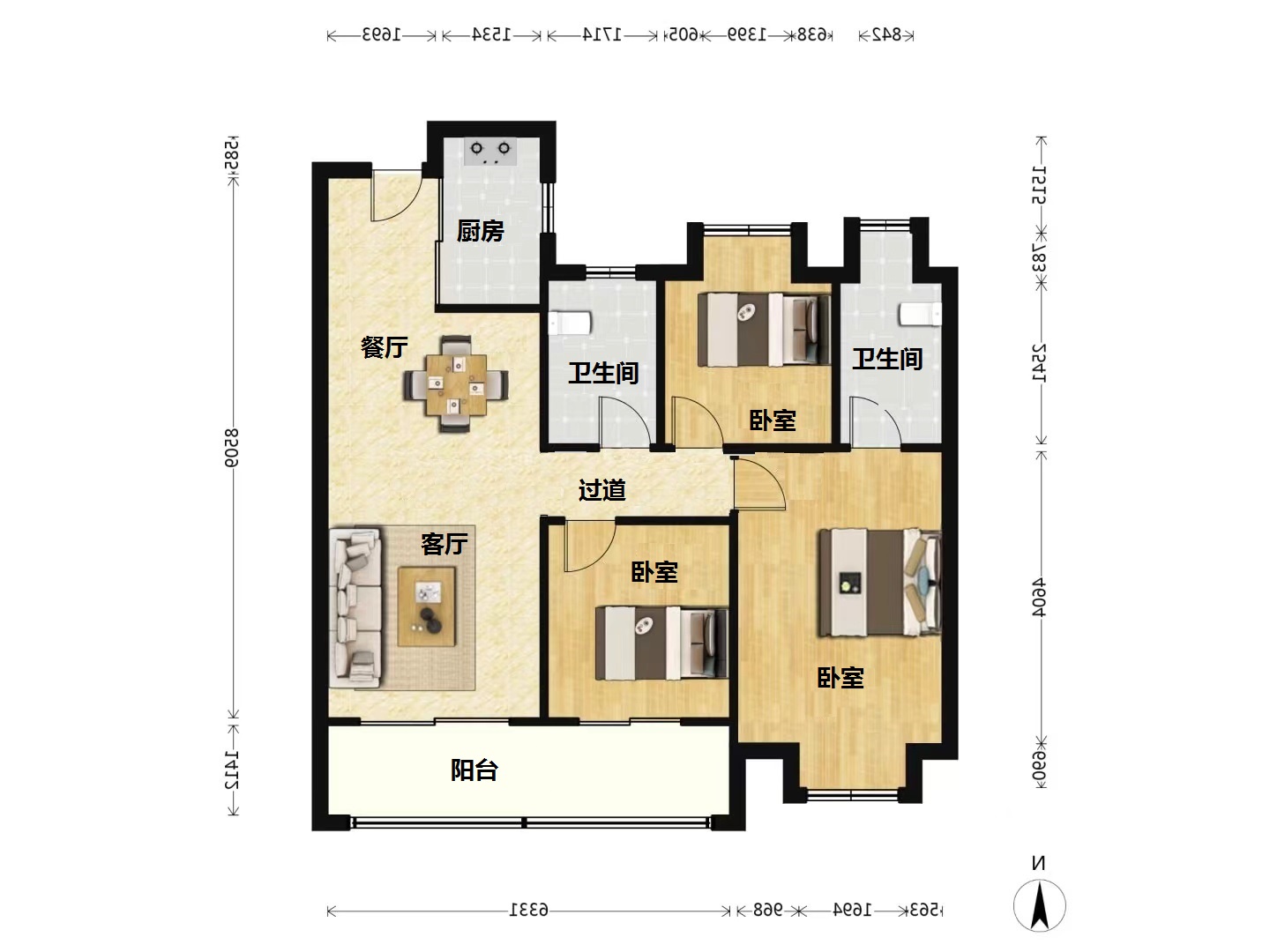紫琅天成 3室2厅2卫 110.86m²