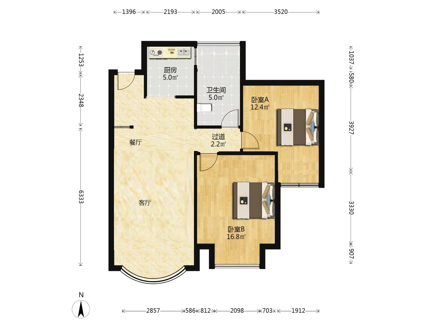 中南世纪花城二期 2室2厅1卫 92.01m&sup2;