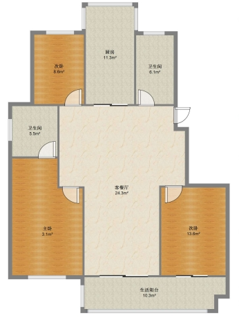 兴和家园 3室2厅2卫 148.00m&sup2;