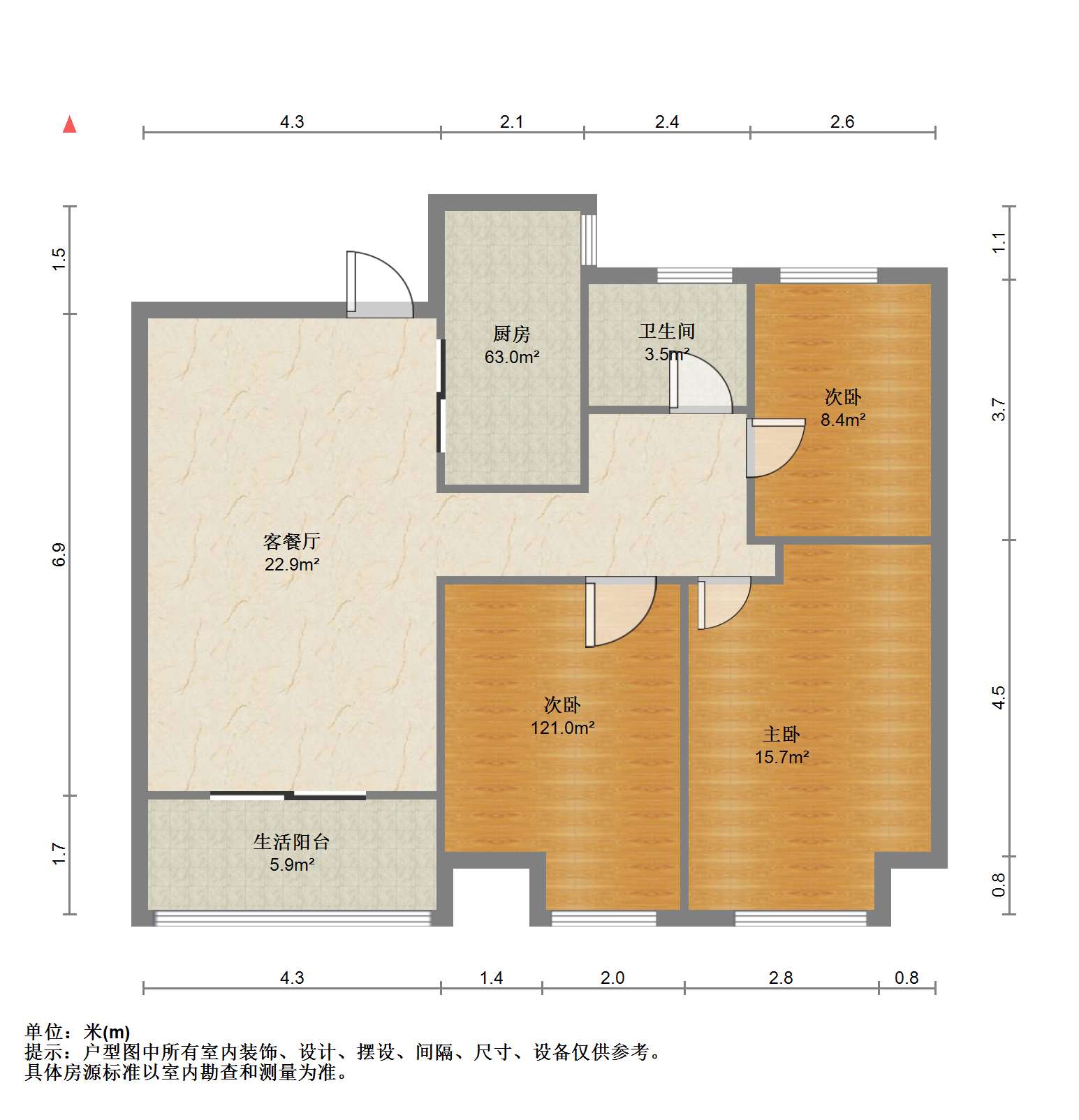 苏建阳光新城 3室1厅1卫 106m&sup2;