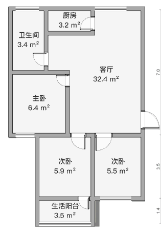 文峰新村 3室1厅1卫 81.66m&sup2;