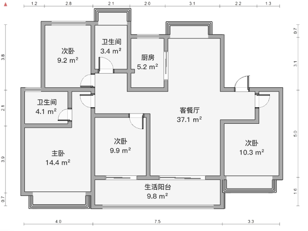 春风南岸西园 4室2厅2卫 122.16m&sup2;