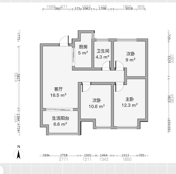 世茂公元 3室2厅1卫 89m&sup2;