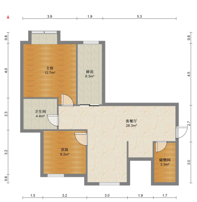 南辰濠郡 2室2厅1卫 120m&sup2;