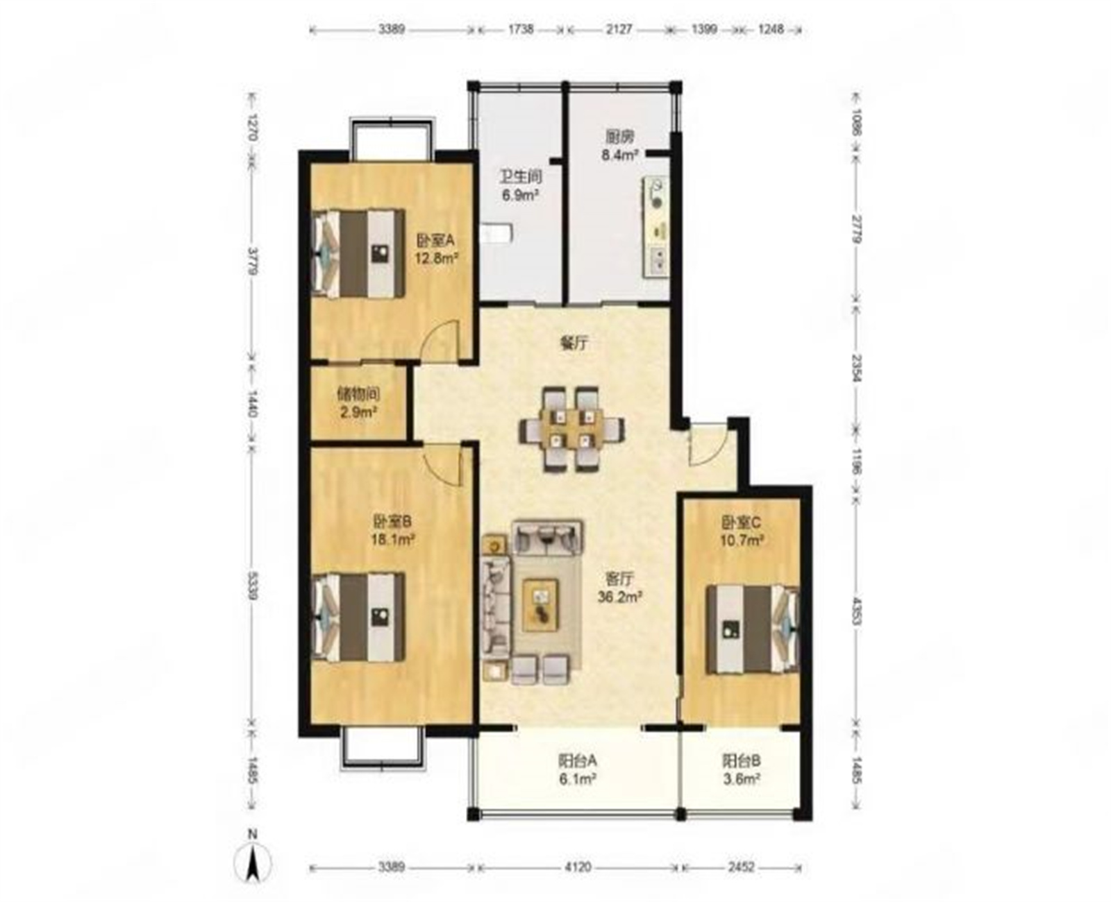 苏建花园城 3室1厅1卫 123m&sup2;