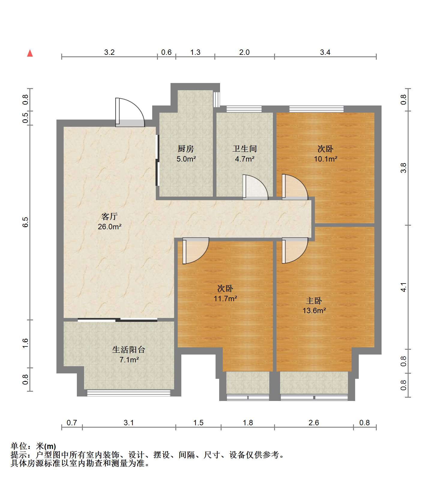 世茂公元 3室1厅1卫 88.58m&sup2;