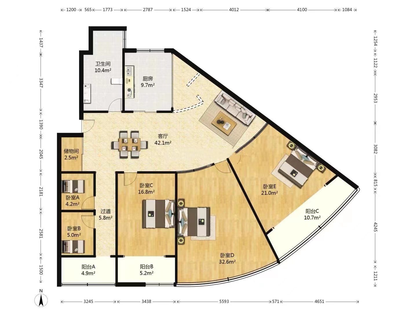 华侨花苑 4室2厅1卫 180m²