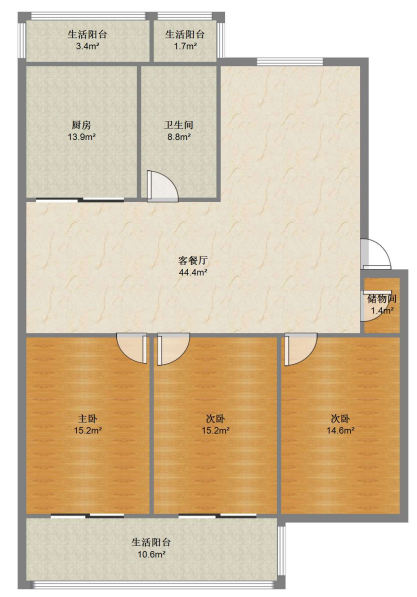宏丰苑 3室2厅1卫 135.16m&sup2;