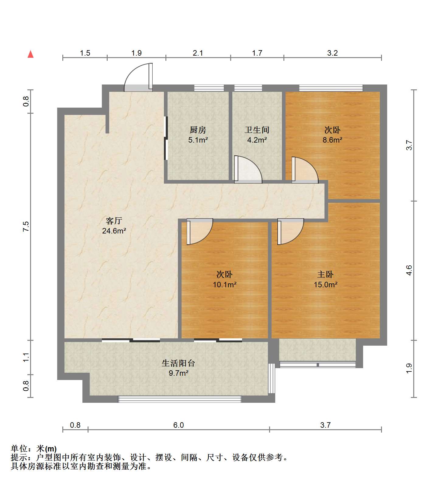 中创大都会 3室1厅1卫 97.49m&sup2;