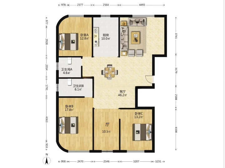 锦峰大厦 3室2厅2卫 164.00m²