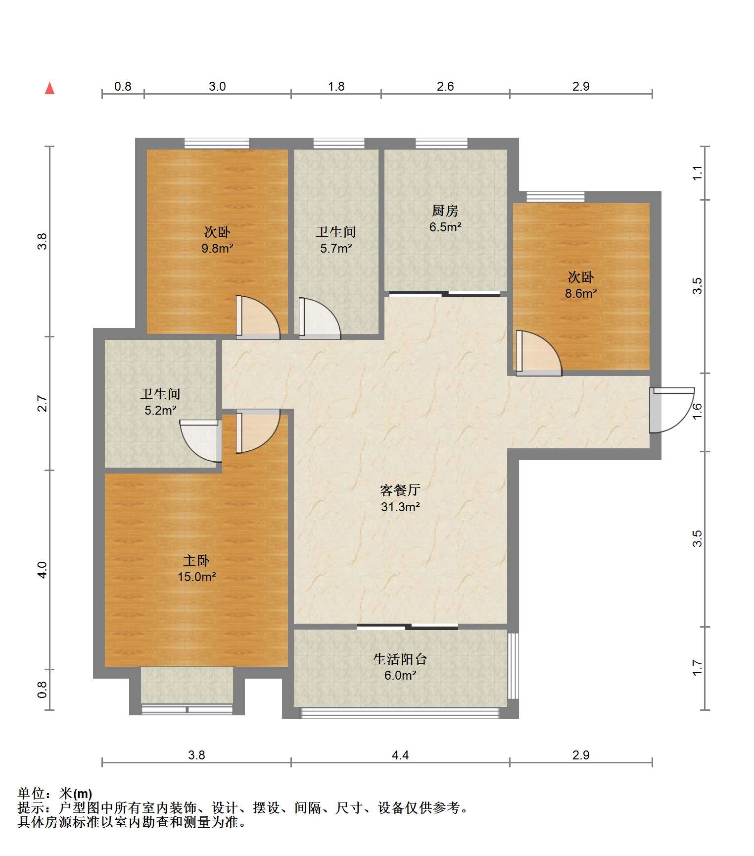 翰铂府北区 3室2厅1卫 110m&sup2;