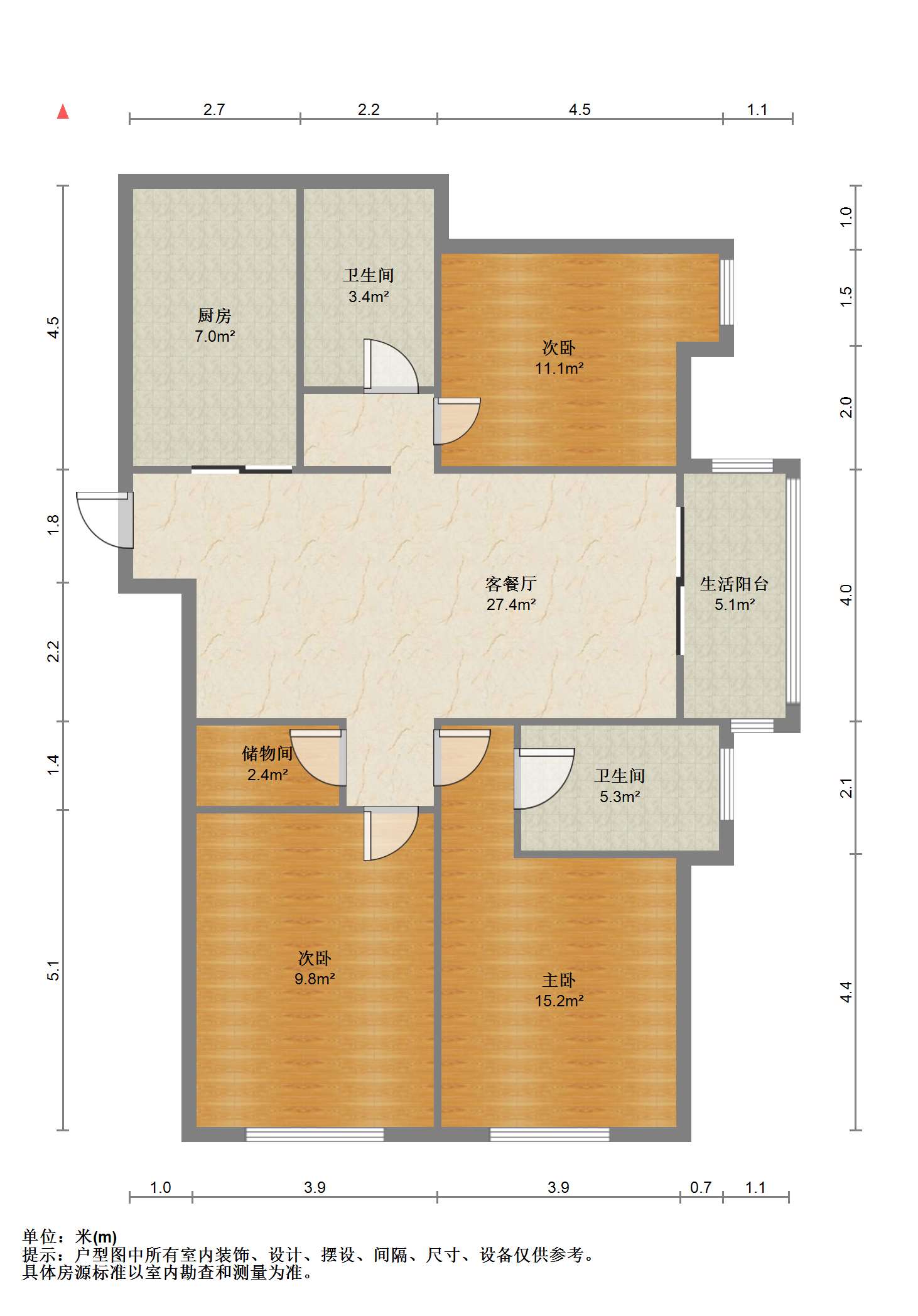 万濠星城 3室2厅2卫 128.53m²
