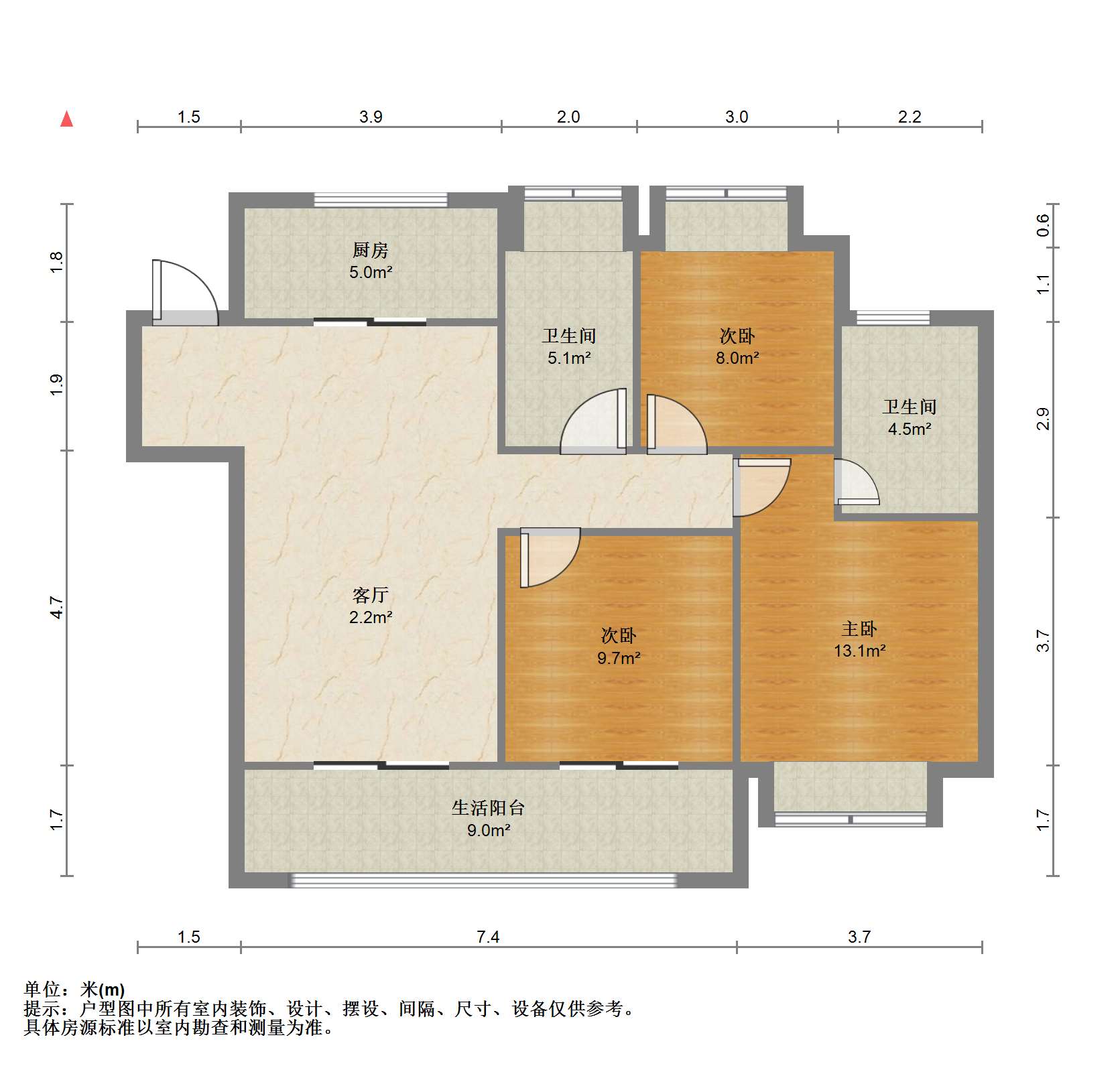 融创时代中心 3室2厅2卫 109.00m&sup2;