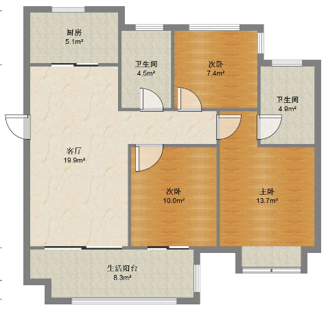 绿地新里城 3室2厅2卫 106m&sup2;