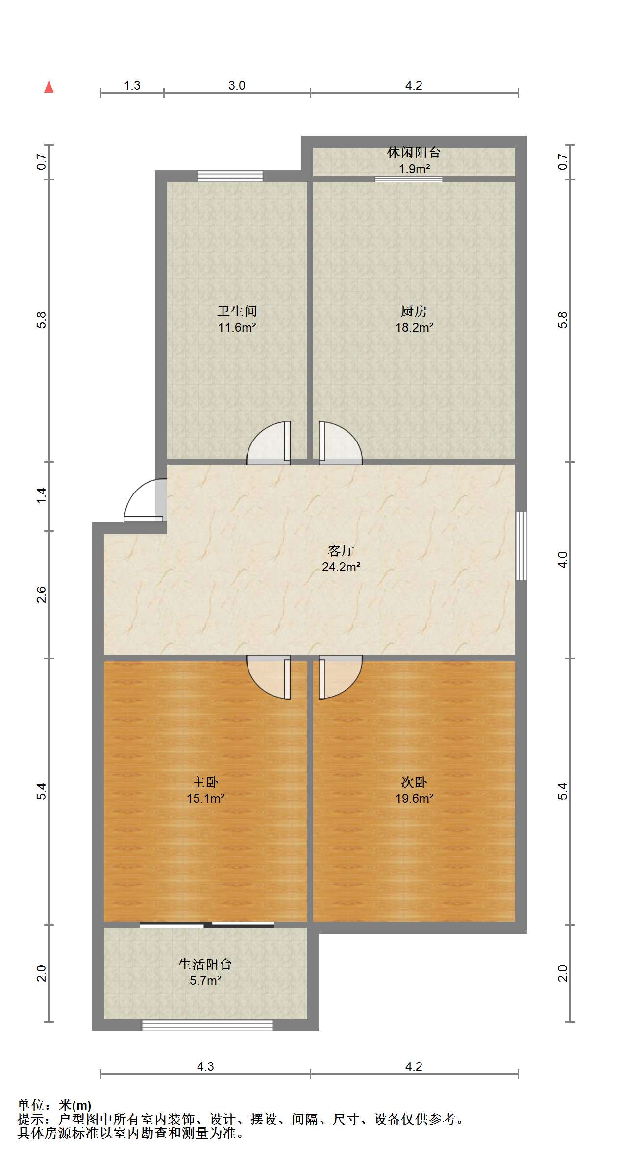 永兴福里南区 2室1厅1卫 90.00m&sup2;