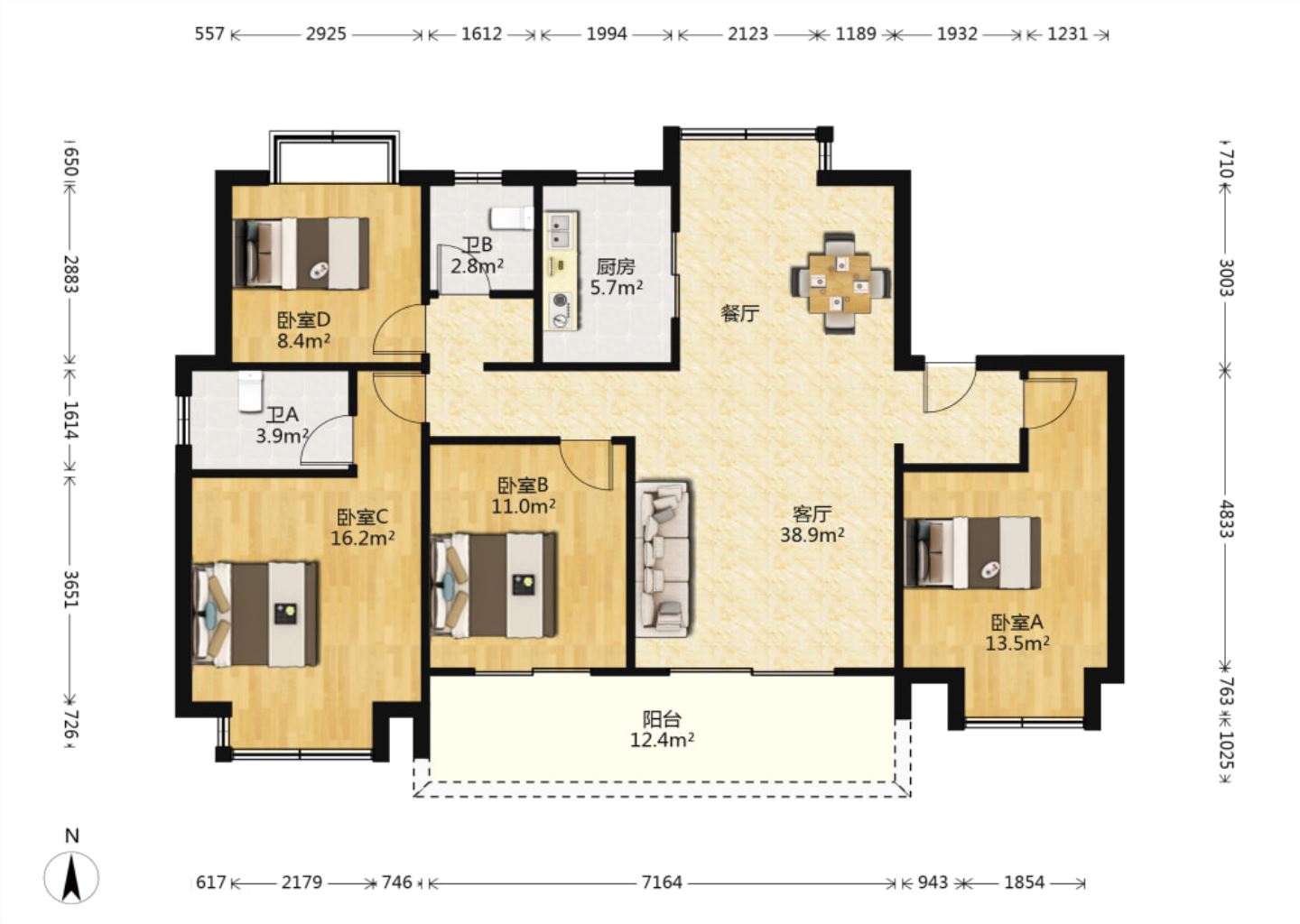 春江阅 4室2厅2卫 143.00m&sup2;