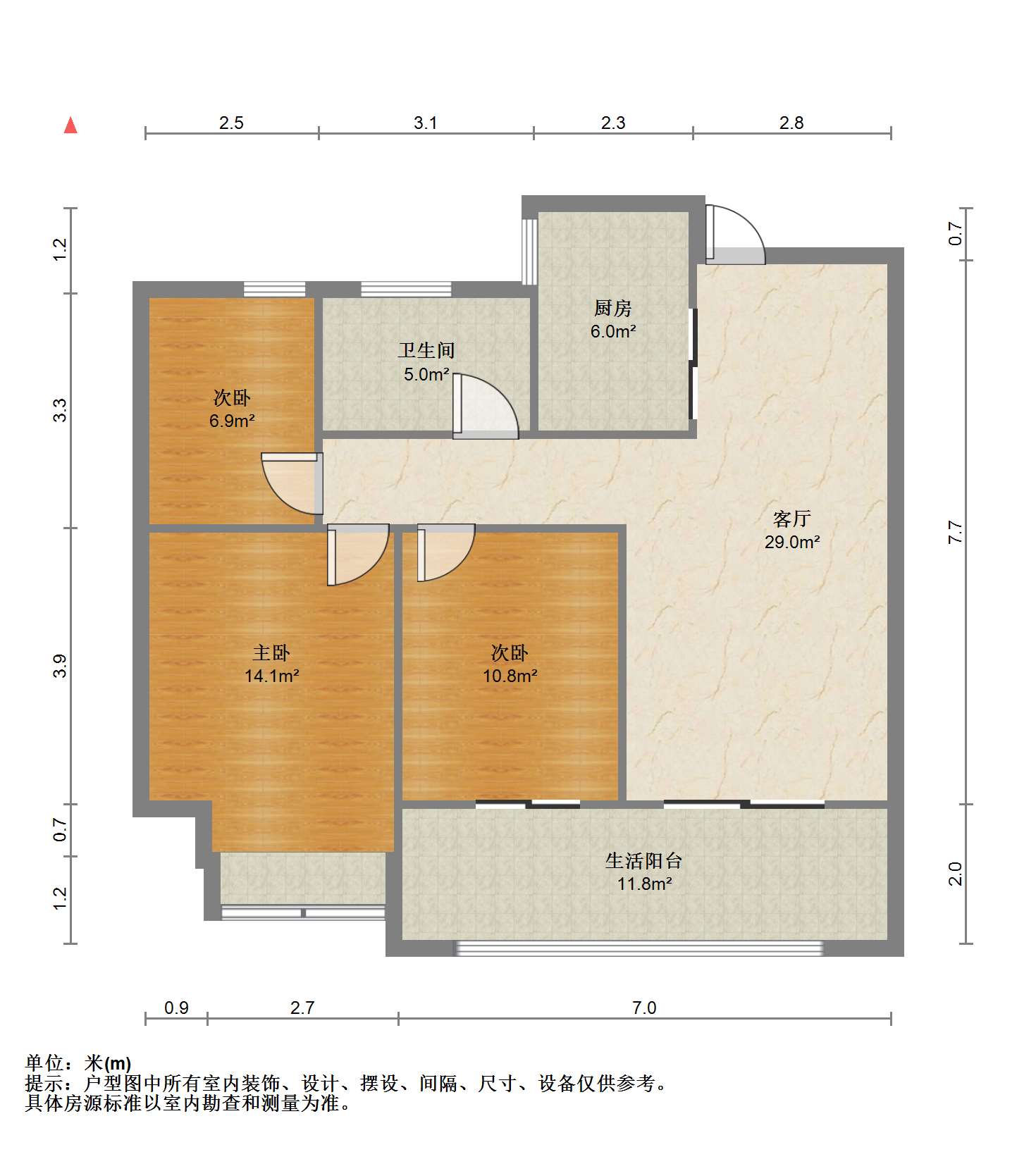 万濠星城 3室1厅1卫 95.39m²
