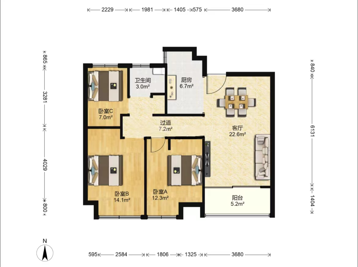 苏建阳光新城 3室1厅1卫 105.30m&sup2;